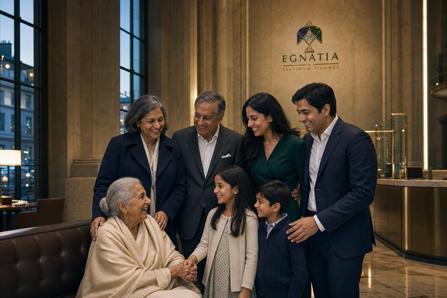 Three generations of a family with their banker
