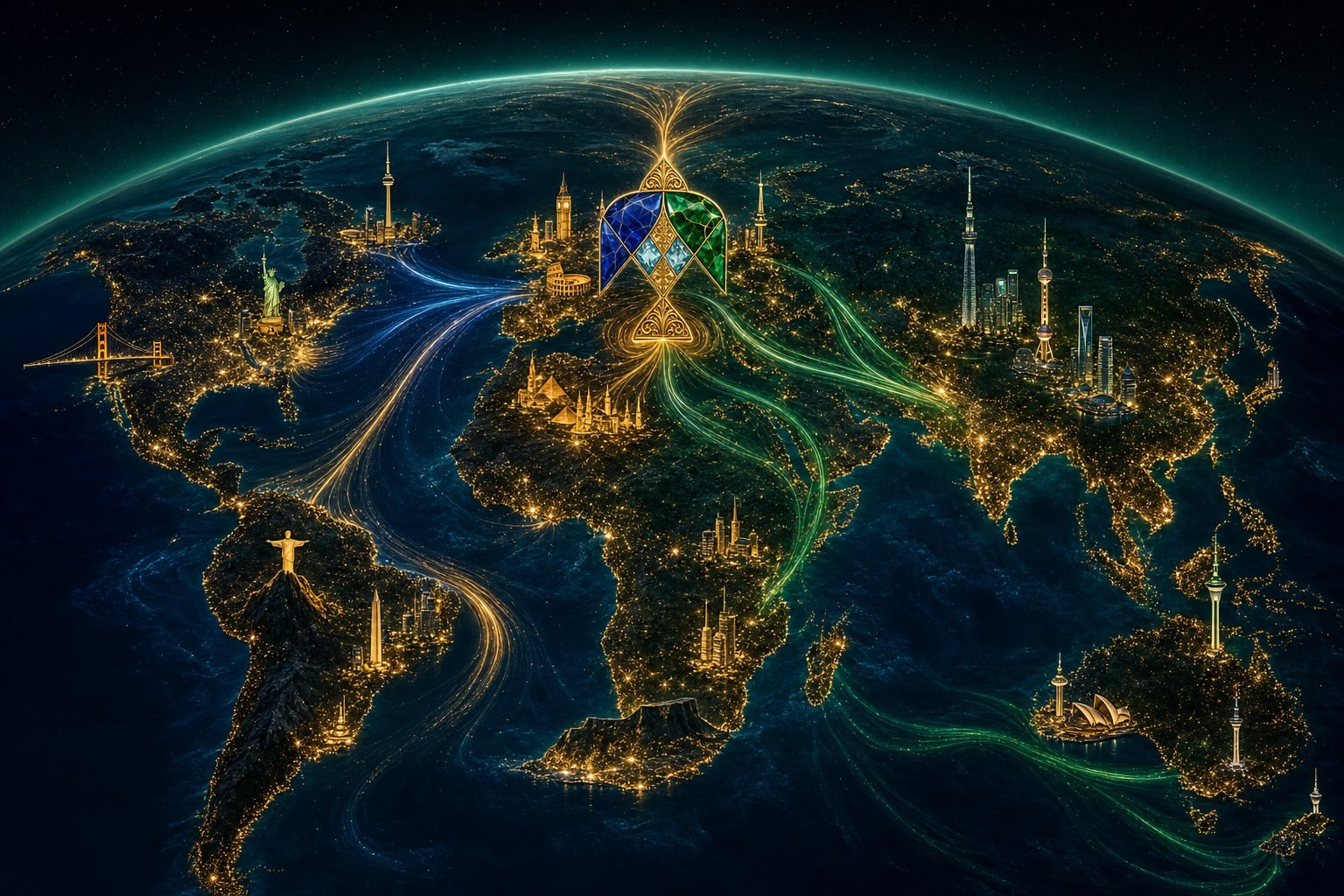 Global payment corridors at night